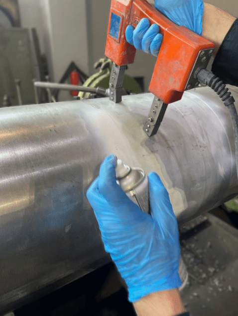 NDT inspection of marine propulsion shaft during repair and reconditioning process at KIMI