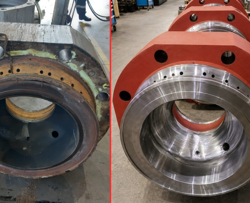 Comparison of a 2-stroke cylinder cover before and after complete restoration by KIMI