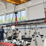 KIMI preparing the 18-metre propulsion shaft for precision machining during the Diagoras shaft repair.